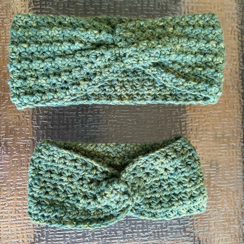 Crochet headband winter warmer muffs. Mother and daughter collection.